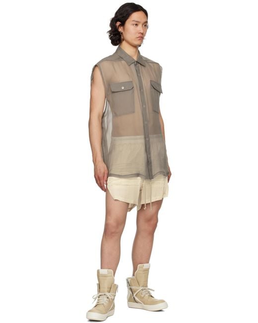 【RICK OWENS】ベージュ Hollywood Geobasket スニーカー Rick Owens: ベージュ Hollywood Geobasket スニーカー | SSENSE