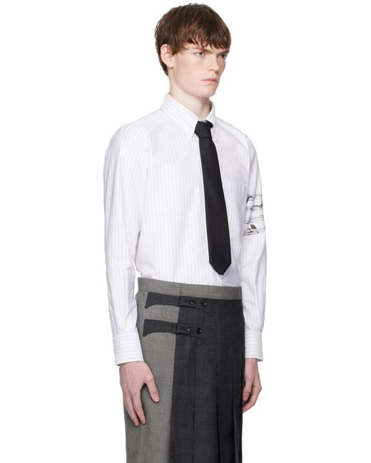 Thom Browne Black Geese 4-Bar Pinstripe Oxford Shirt for men