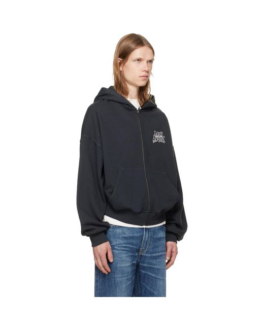 Palm Angels Black Palm Leaf Loose Zip Hoodie for men