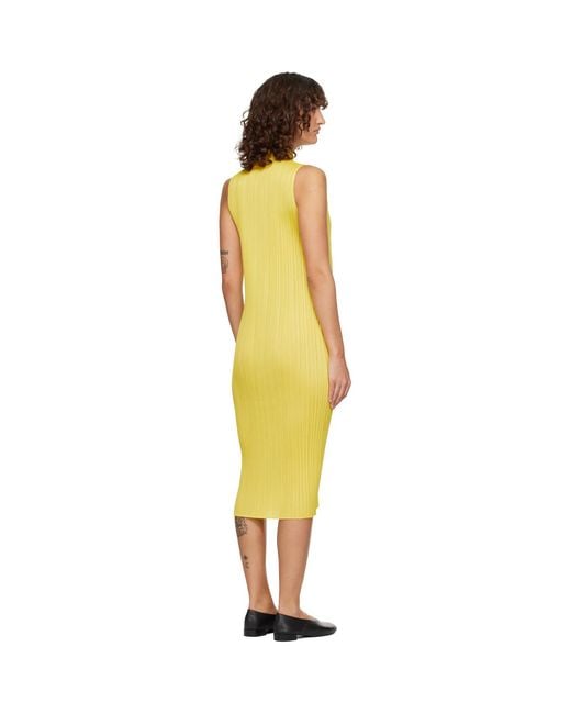 Pleats Please Issey Miyake Yellow Monthly Colors April Midi Dress