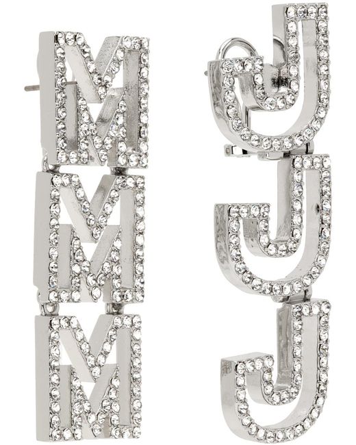 Marc Jacobs Metallic Silver Mj Logo Crystal Earrings