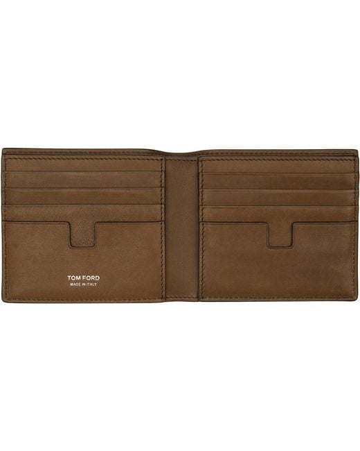 Tom Ford Green Tan Natural Nubuck 'T Line' Classic Bifold Wallet for men