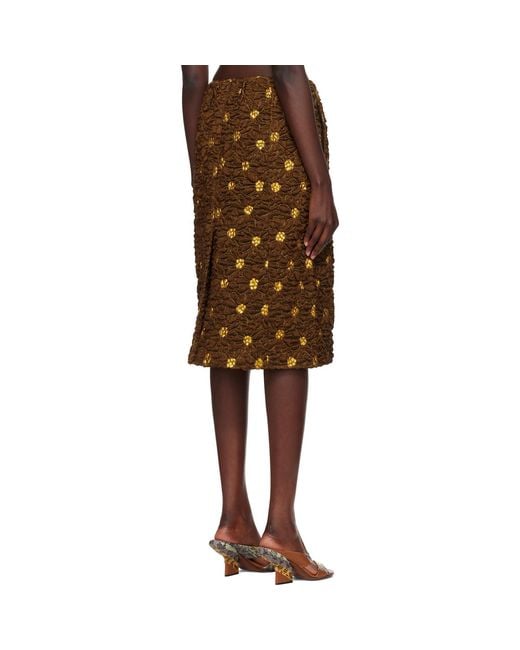 Dries Van Noten Brown Cloqué Midi Skirt
