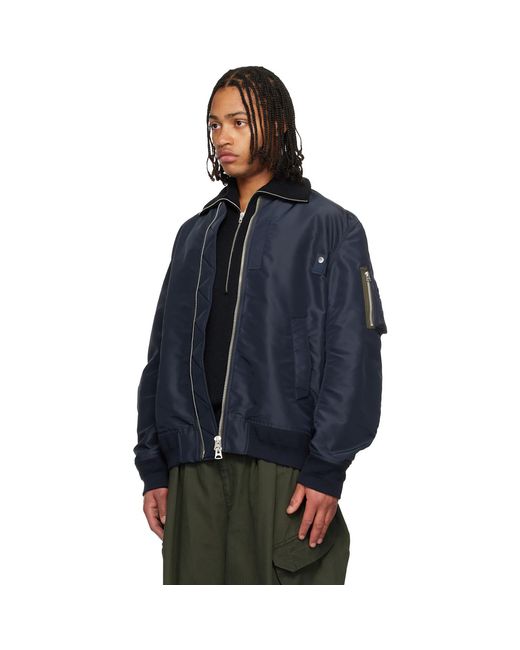 Sacai Blue Nylon Twill Blouson Bomber Jacket for men
