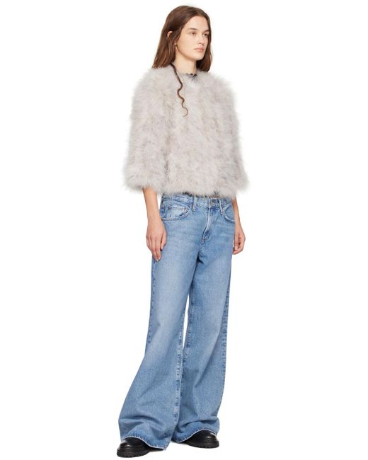 Yves Salomon White Cropped Feather Jacket Silk Lining