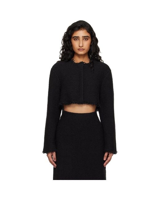 Jil Sander Black Boucle Long Sleeves Cropped Jacket