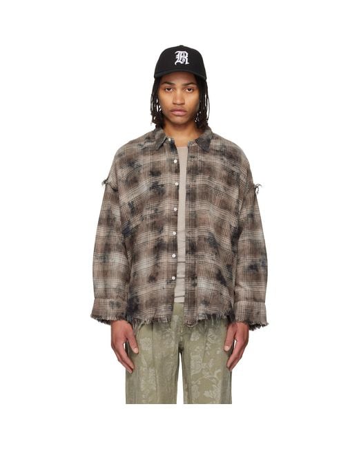 R13 Brown Shredded Seam Drop Neck Shirt for men