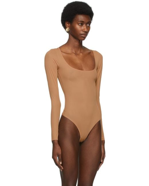 Skims Synthetic Tan Jelly Sheer Long Sleeve Bodysuit in Brown - Lyst