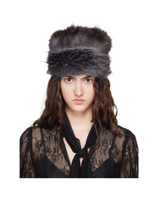 Anna Sui Black Faux Fur Hat