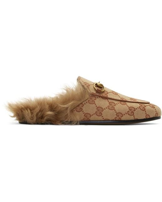 Gucci Princetown Fur-lined Mules in Beige (Natural) | Lyst