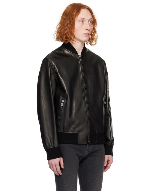 Versace Black Zip Leather Bomber Jacket for men