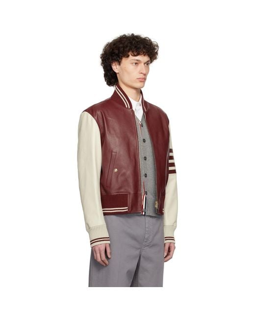Thom Browne Red Leather Classic Bomber Jacket for men