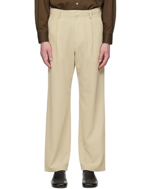 AURALEE Light Cotton Wool Viyella Trousers in Natural for