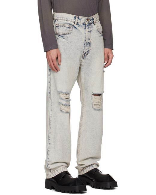 we11done White Blue Distressed Denim Jeans for men