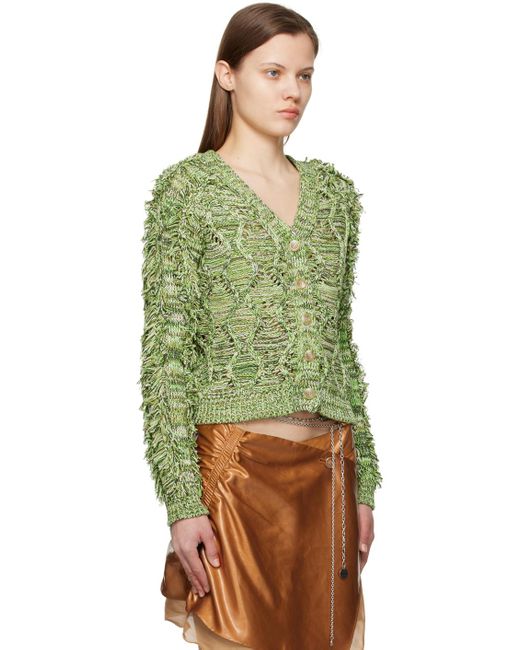 ANDERSSON BELL Green Fringe Two Way Cardigan