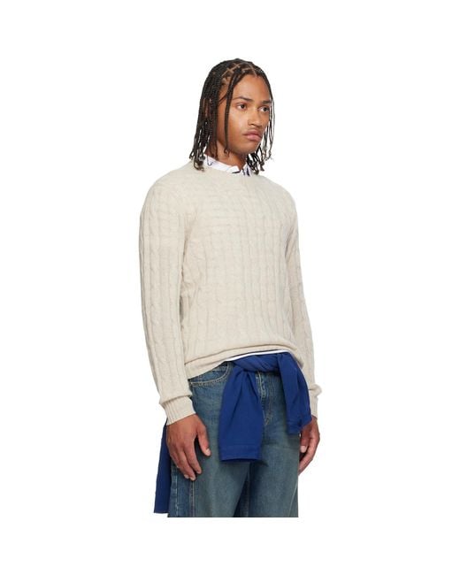 Polo Ralph Lauren White 'The Iconic Cable-Knit' Cashmere Sweater for men