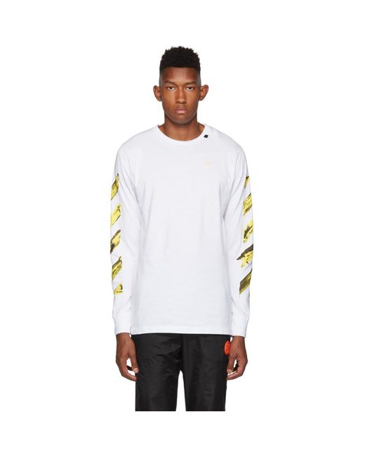 Off-White c/o Virgil Abloh Ssense Exclusive White And Yellow Acrylic Arrows Long Sleeve T-shirt for men