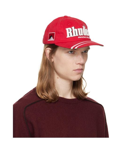 Rhude Red Moonlight Dual Stripe Cap for men