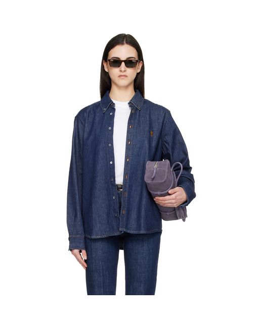 AMI Blue Denim Cotton Ami De Coeur Shirt