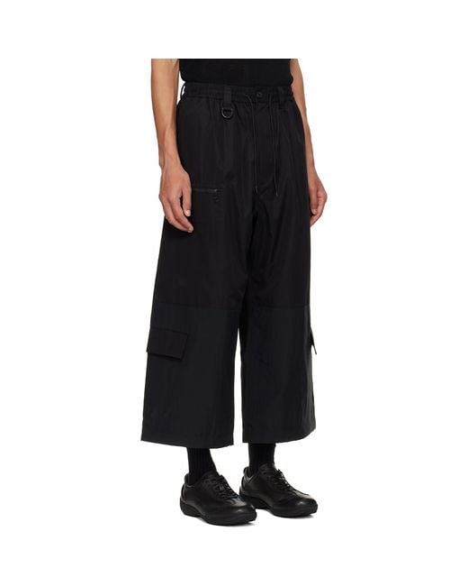 Y-3 Black Cropped Straight Leg Cargo Pants for men
