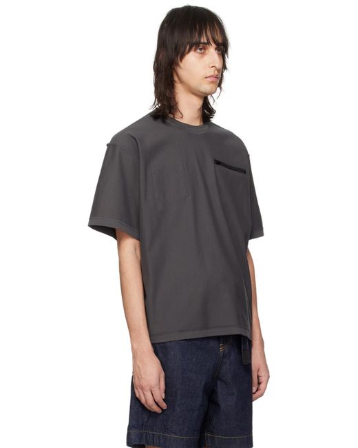 T-shirt gris à coutures visibles Sacai pour homme en coloris Black