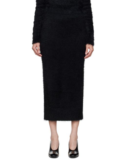 Dries Van Noten Black Fuzzy Midi Skirt