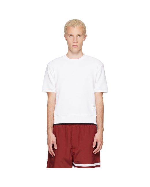 Thom Browne White Thom E Short Sleeve Rib Cuff Cotton Waffle T-shirt for men