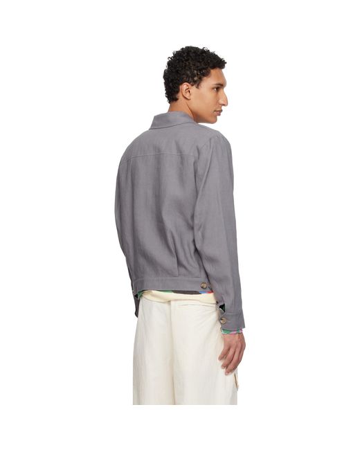 Paul Smith Gray Linen Open-Collar Jacket for men
