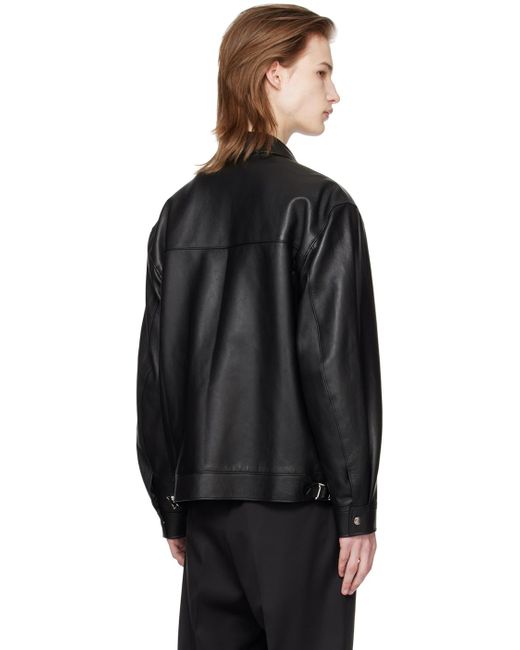 Wacko Maria Black Zip Leather Jacket for men