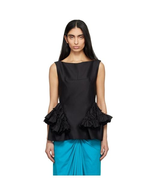 Dries Van Noten Black Ruffled Peplum Blouse