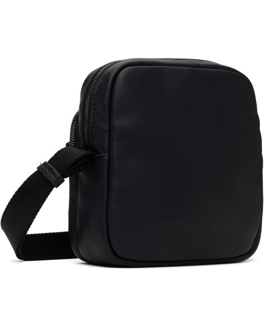 メンズ HUGO ブラック フェイクレザー レポーターバッグ Black