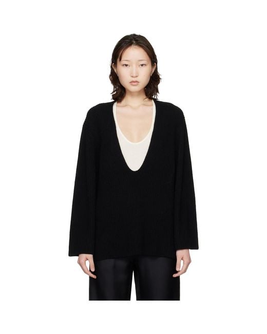 Loulou de Saison Black Gabe U Neck Ribbed Cashmere Sweater