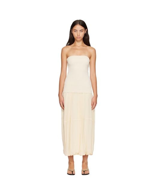 St. Agni Natural Off- Strapless Balloon Hem Maxi Dress
