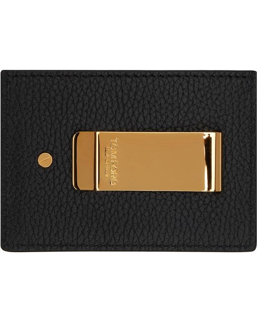 Tom Ford Black Soft Grain Leather Money Clip Card Holder for men