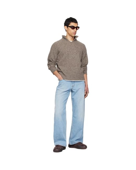 ERL Gray Taupe Slit Neck Sweater for men