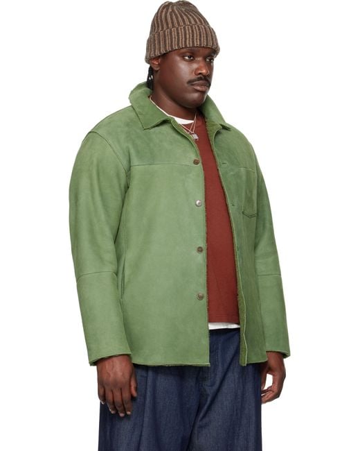 AURALEE Men's Green Merino Mouton Shirt Jacket