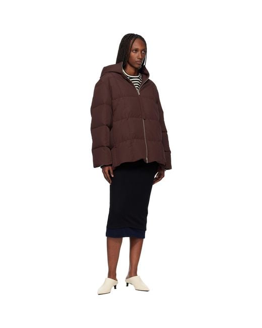 Jil Sander Brown Burgundy Quilted Down Jacket