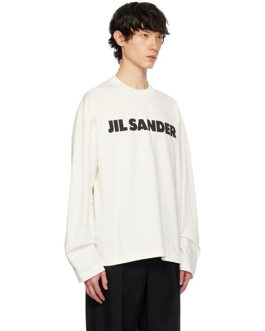 T-shirt à manches longues blanc cassé à logo imprimé Jil Sander pour homme en coloris Black
