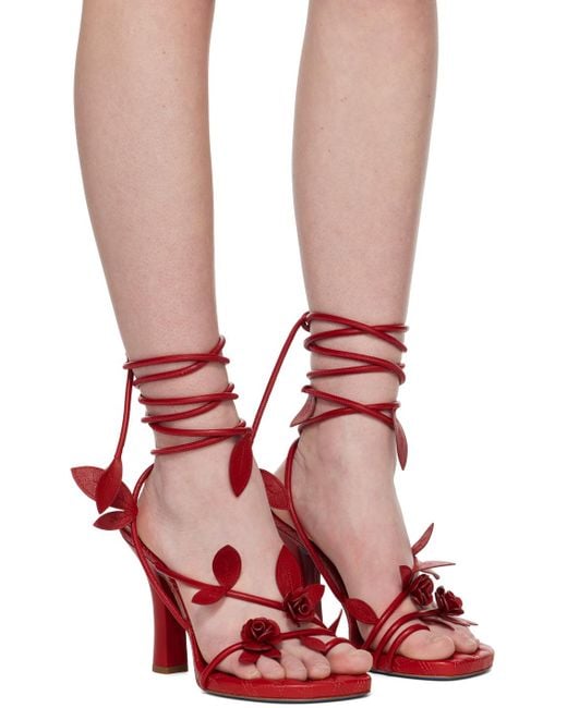 Burberry Red Ivy Flora Heeled Sandals