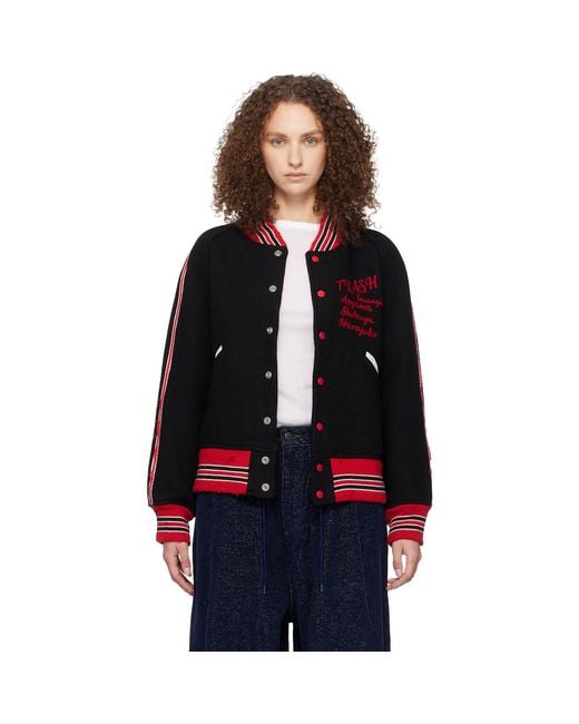 Needles Black Deconstructed Letter Bomber Jacket