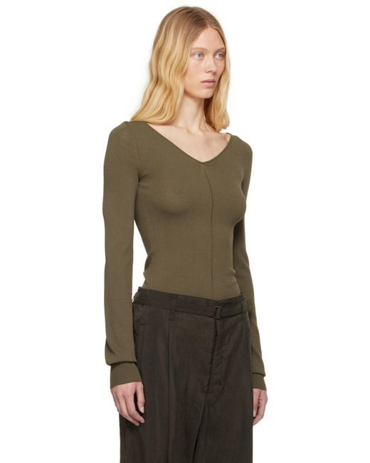 Lemaire カーキ ワイドVネック トップス Green