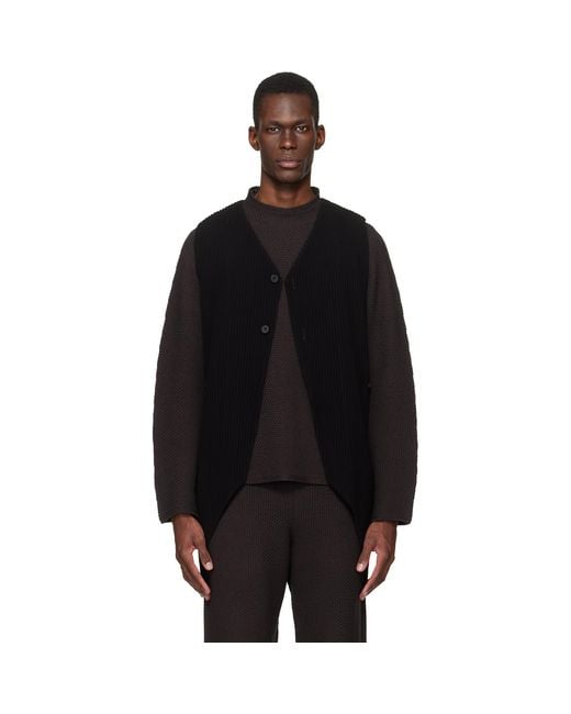 Homme Plissé Issey Miyake Black Tuxedo Pleats Vest for men