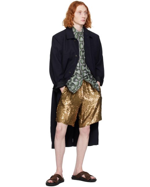Dries Van Noten Natural Gold Embellished Shorts for men