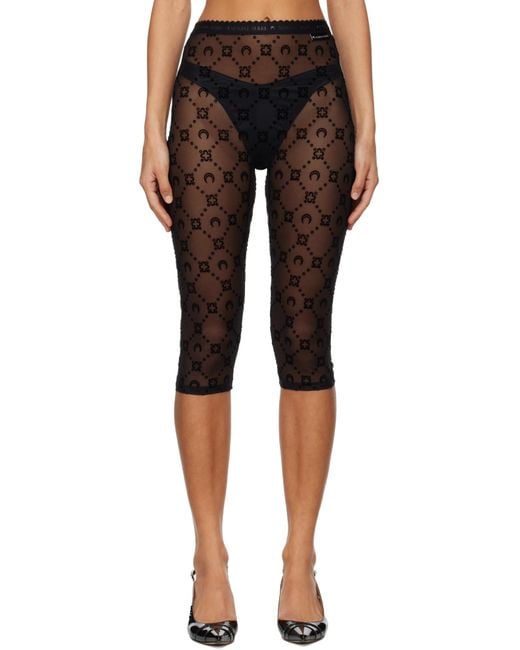 MARINE SERRE Black Moonogram Mesh Flock Capri Leggings