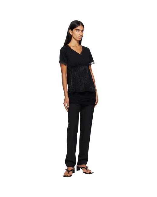 MM6 by Maison Margiela Black Cotton Jersey & Lace T-Shirt