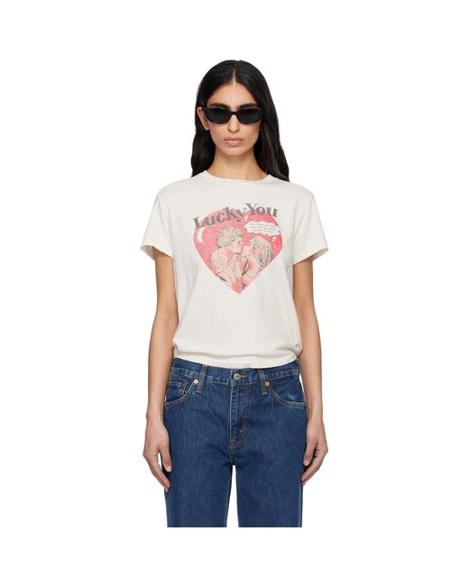Re/done Blue Off- Classic 'Lucky You' T-Shirt