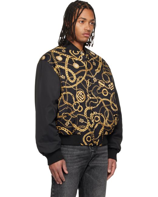 Balmain Black Chaînes Pattern & Monogram Reversible Bomber Jacket for men