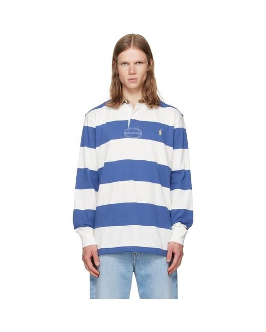 Polo Ralph Lauren Blue Classic Fit Khaki-Collar Rugby Shirt for men