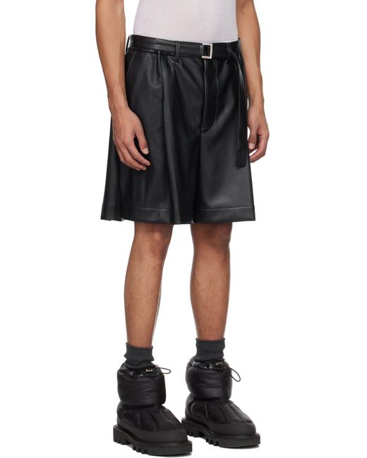 Sacai Black Belted Faux-leather Shorts for men