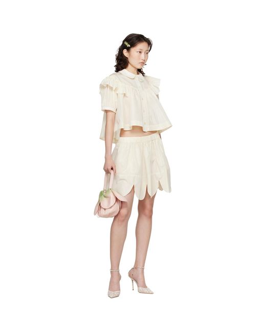 Simone Rocha Natural Off- Cropped Puff Sleeve Ruffle Frill Shirt